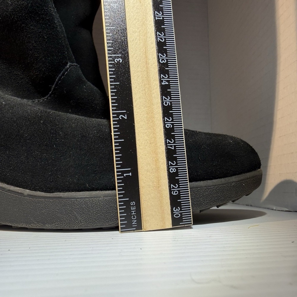 London Fog Monica Suede Leather Waterproof Tall Boots Faux Fur Wedge Black Sz 9M - Picture 16 of 16